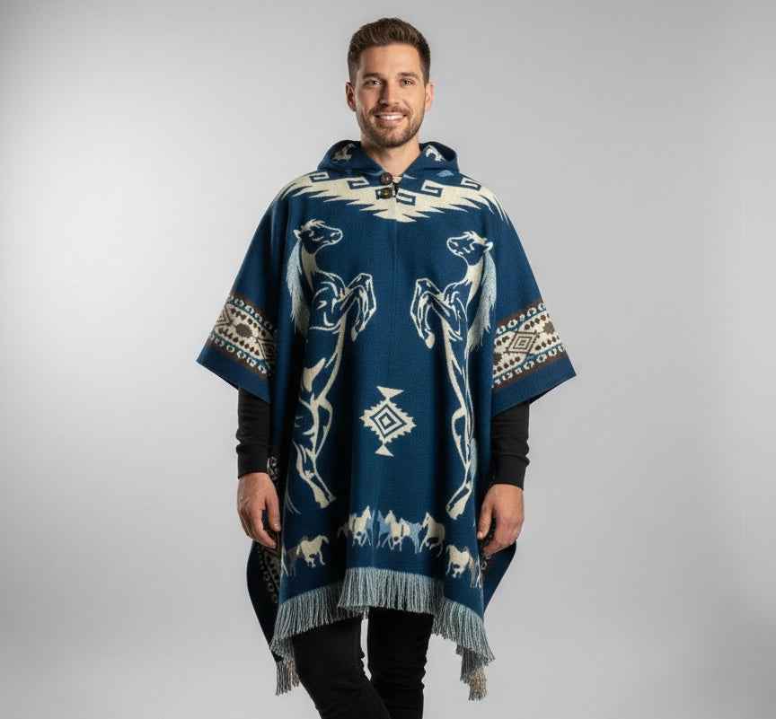 Horses HandMade Wool Poncho