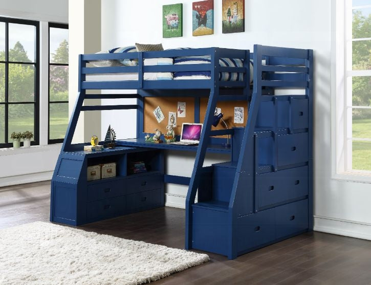 Mojo Twin/Full Bunk Loft Bed W/Workstation & Storage - Navy Blue