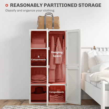 White Portable Wardrobe – Foldable Clothes Storage Organizer with 5 Compartments & Hanging Rod (United States & Canada Delivery Only)