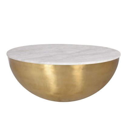 Lia Brass Drum Coffee Table With Marble Top
