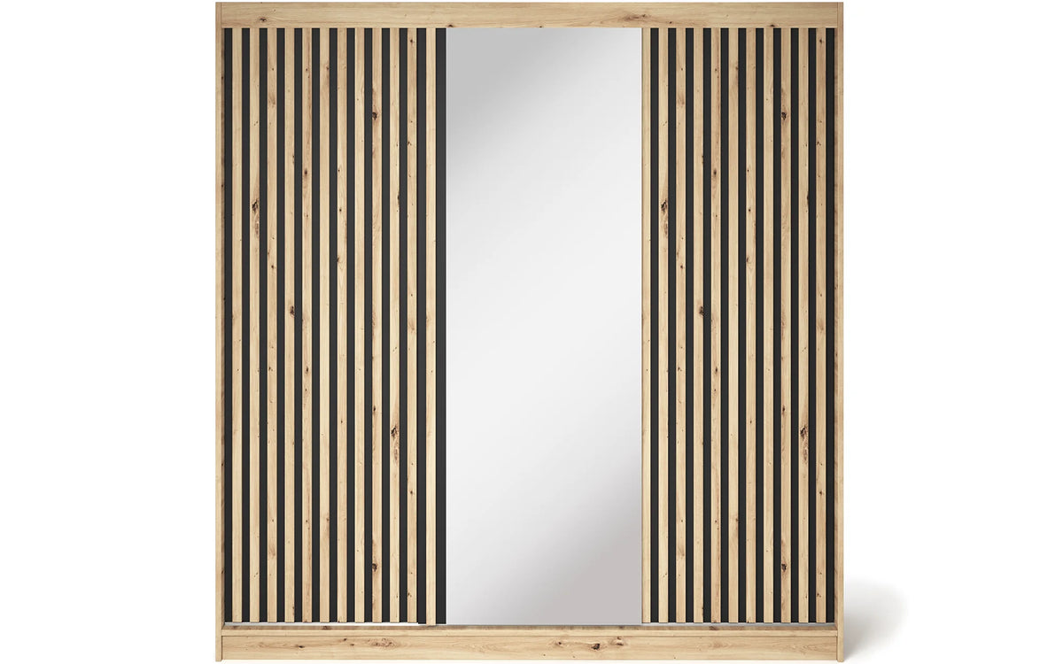 Emerio Mirrored 3 Sliding Door Freestanding Wardrobe - Maple Oak