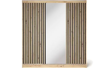 Emerio Mirrored 3 Sliding Door Freestanding Wardrobe - Maple Oak