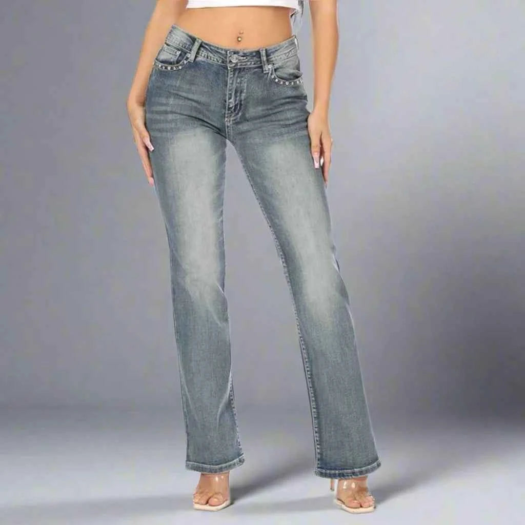 Platinum Plush Women's Rhinestone Motorcycle Bootcut Jeans