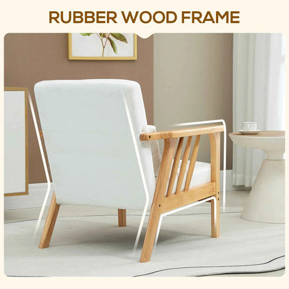 White Upholstered Armchair – Comfortable Lounge Chair with Rubber Wood Frame & Throw Pillows (United States & Canada Delivery Only)