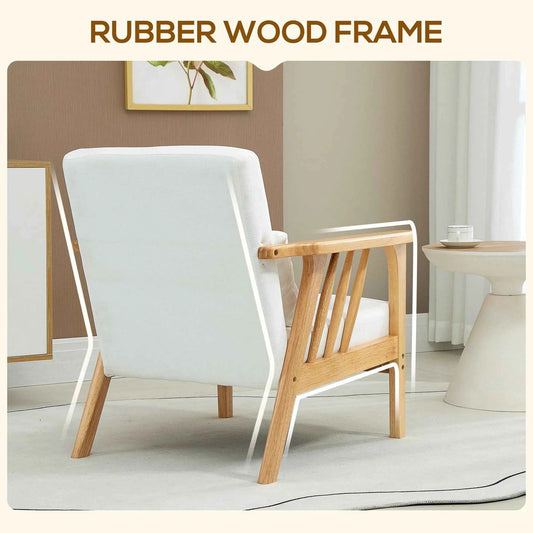 White Upholstered Armchair – Comfortable Lounge Chair with Rubber Wood Frame & Throw Pillows (United States & Canada Delivery Only)