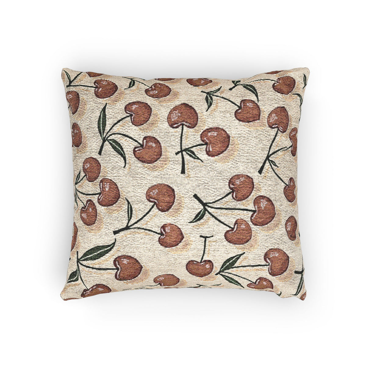 Cherry Pattern Woven Pillow — Rustic Farmhouse Decorative Throw Cushion