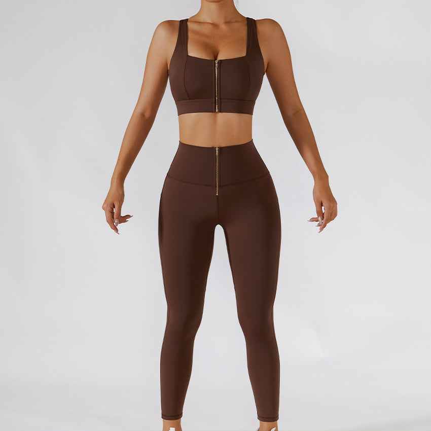 Women’s Ribbed One-Shoulder Yoga Set – Backless Sports Bra & Yoga Pants