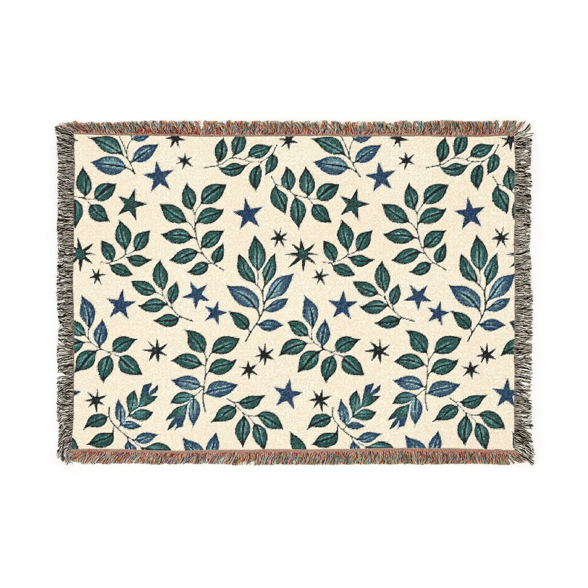 Botanical Star Woven Blanket — Reversible Leaf & Star Pattern Throw