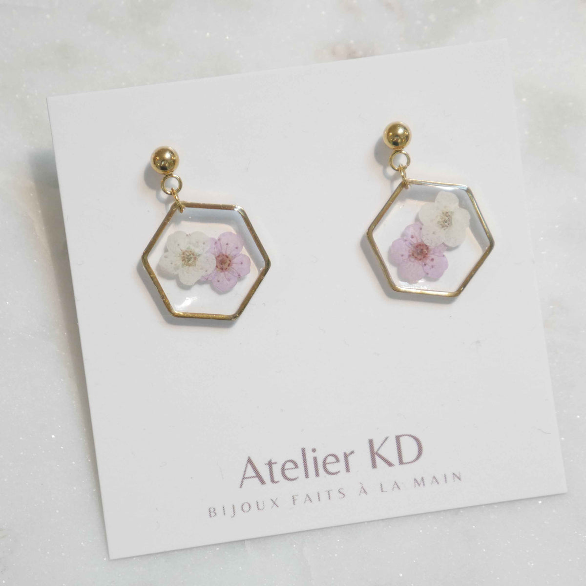 Boucles d'oreilles Lola - hexa blanc et lila