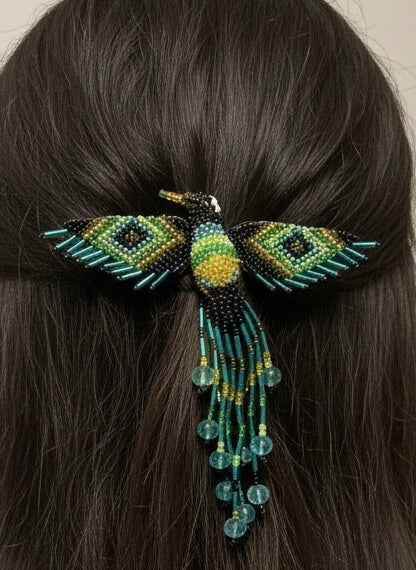 Black / black Hummingbird Barrette with Fringes