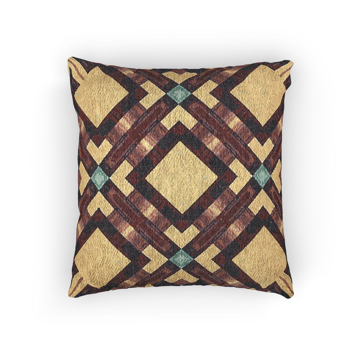 Woven Pillow — Geometric Boho Throw Pillow with Warm Earth Tones