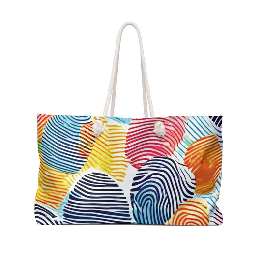 Colorful Fingerprint Pattern Weekender Bag | Rainbow Beach Tote | Moms Carryon