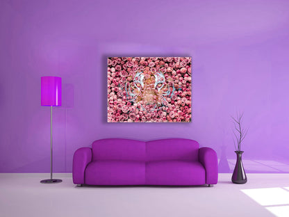 Tiger in the Rose-Wildlife Canvas Prints- Animal Art- Gold varnish