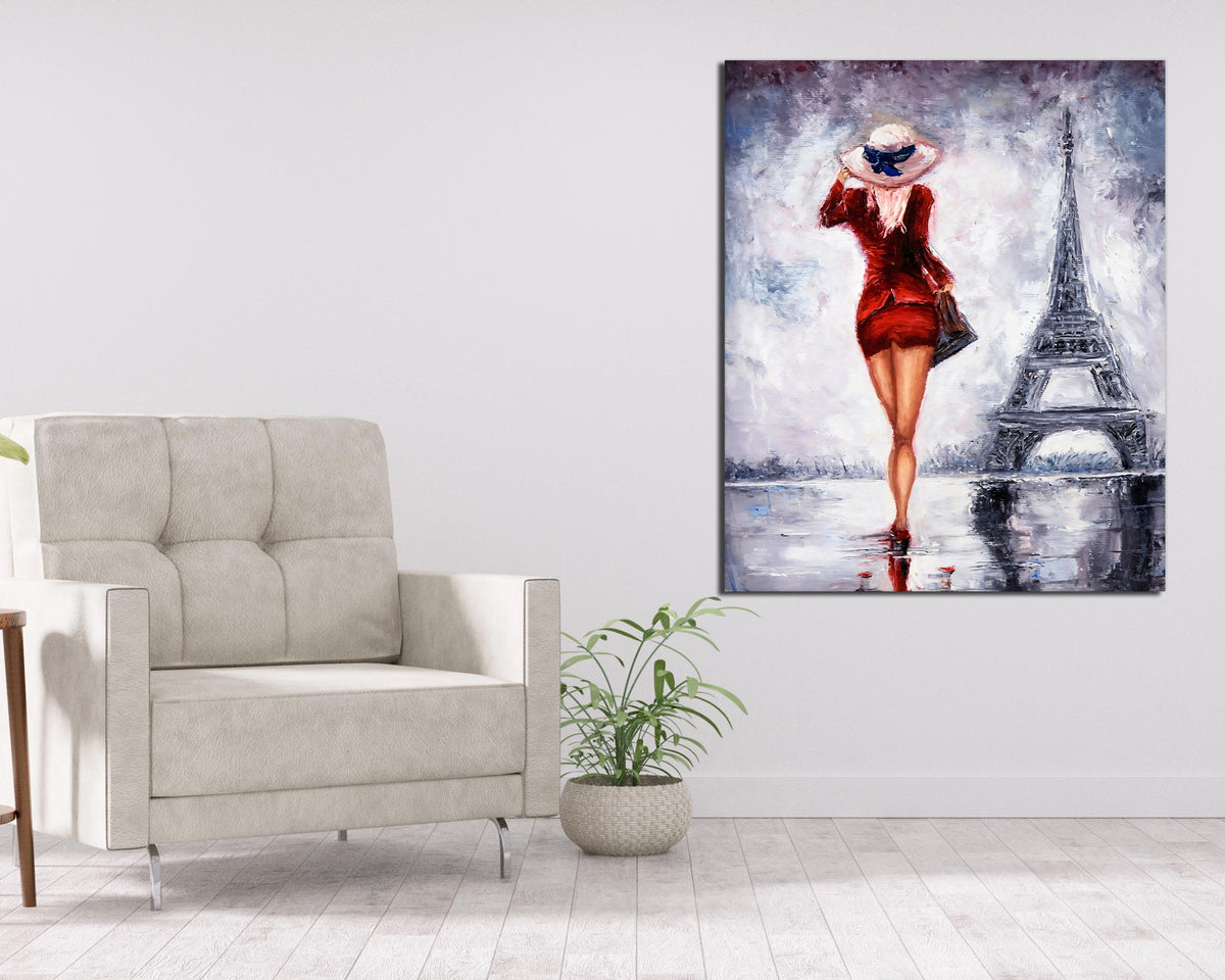 Wall Art Girl Eiffel Tower-Fine Artwork-Wall Art-Abstract