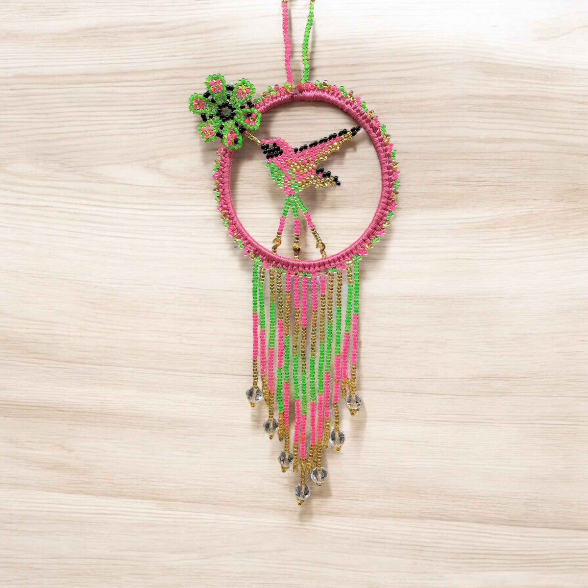 Pink and Green Native Beaded Hummingbird