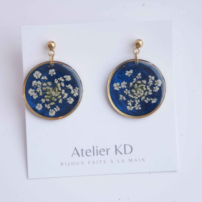Boucles d'oreilles Céleste - fleurs de carottes- rond 25mm