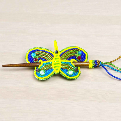Yellow-Green Handmade Beaded Butterfly Barrete