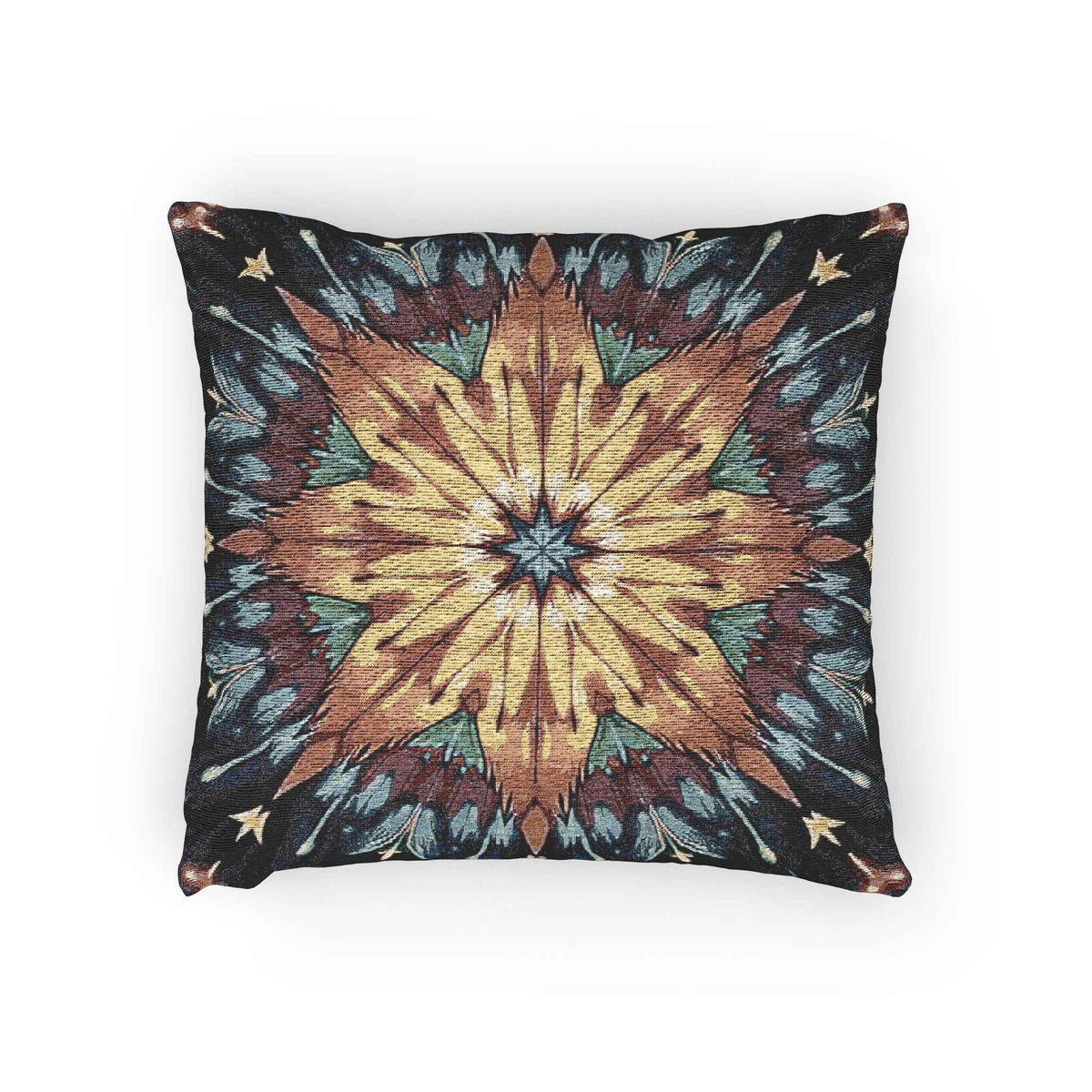 Geometric Starburst Mandala Woven Pillow | Boho Home Decor, Kilim Style