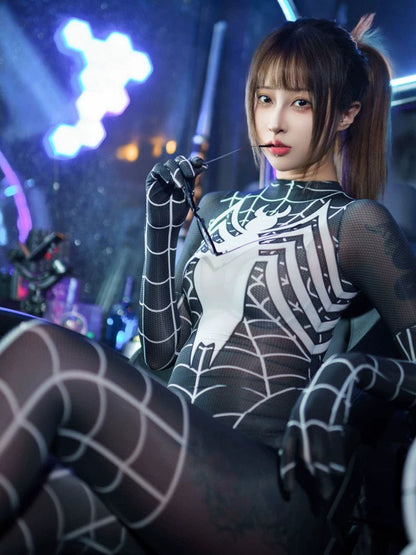Symbiote Spider Girl Sheer 10D Nylon Full Bodysuit Body Stocking Lingerie