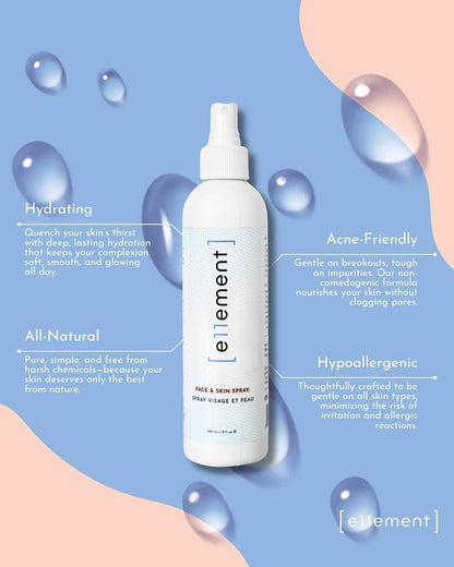e11ement - Hypochlorous Acid All Natural Face and Skin Spray - Safe for All Skin Types - Acne Prone Skin - Dry Face, Skin, Scalp - Piercings & Tattoos Aftercare - Natural Saline Toner - Eye Lash Cleanser - Facial Cleanser - Soothes and Repairs Skin (Featu