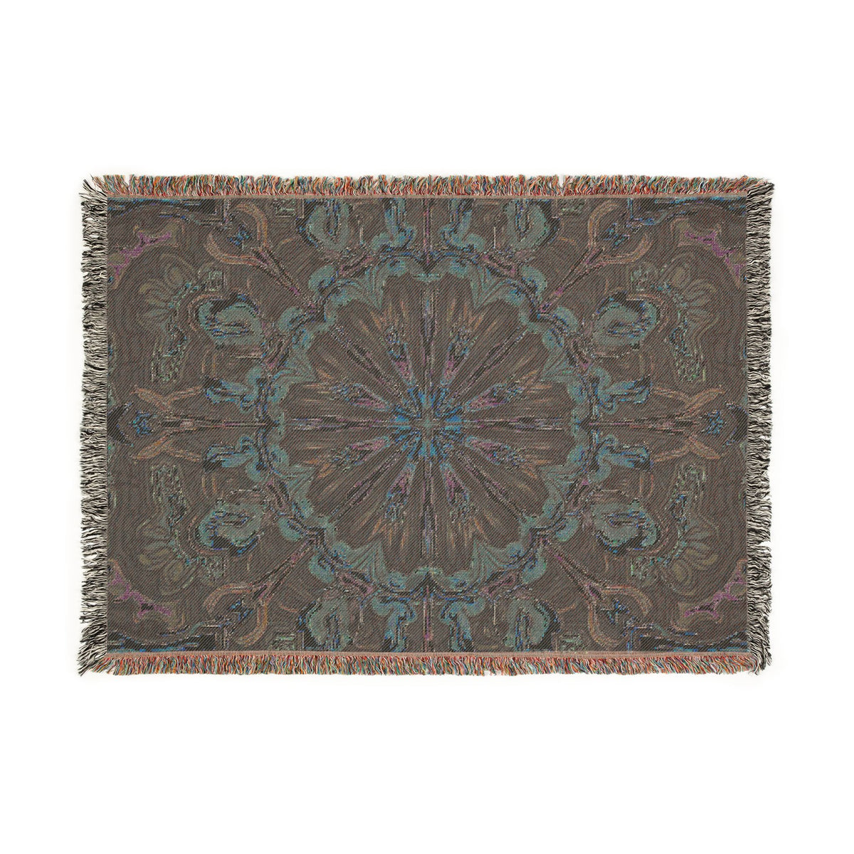 Bohemian Mosaic Woven Blanket — Vintage Tile Medallion Blanket Throw