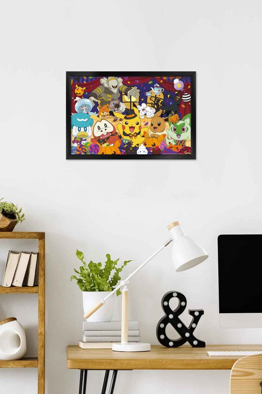 Pokémon: Halloween Party- Group Wall Poster, 22.4L" x 14.7W", Black Framed Version
