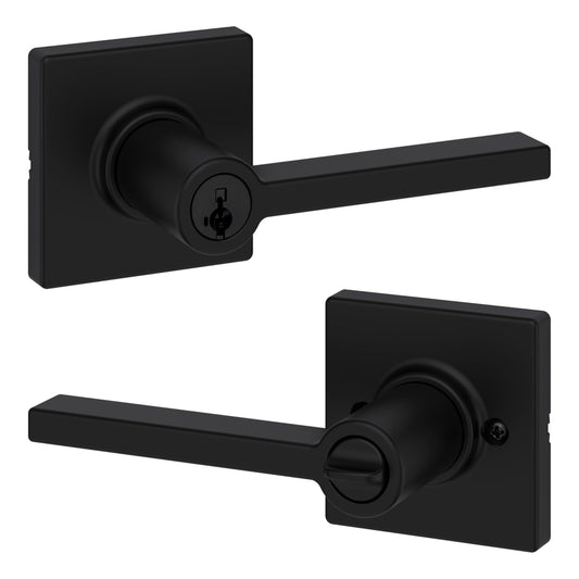 Weiser Casey Matte Black Front Door Handle with Lock, Reversible Square Exterior/Interior Door Handles with Lock, Keyed Entry Door Lever for Front Door, Bedroom, Bathroom & Office, Modern Home Decor 🍁 All In One Marketplace Canada