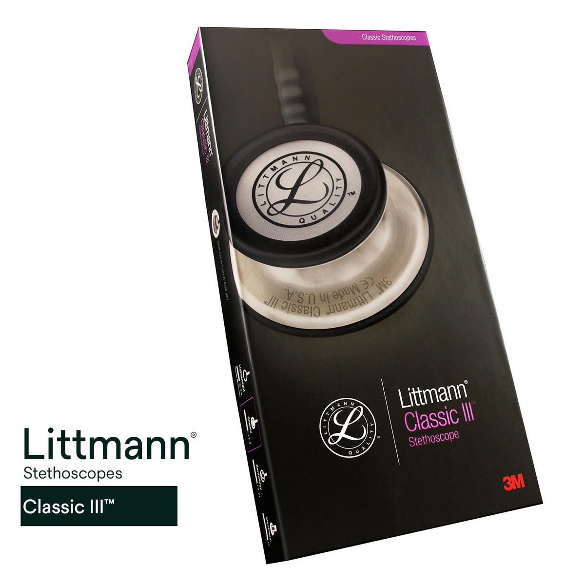 3M Littmann Classic III Monitoring Stethoscope, 5803, More Than 2X as Loud*, Weighs Less**, Stainless Steel Black-Finish Chestpiece, 69 cm (27") Black Tube, Stem and Headset 🍁 All In One Marketplace Canada