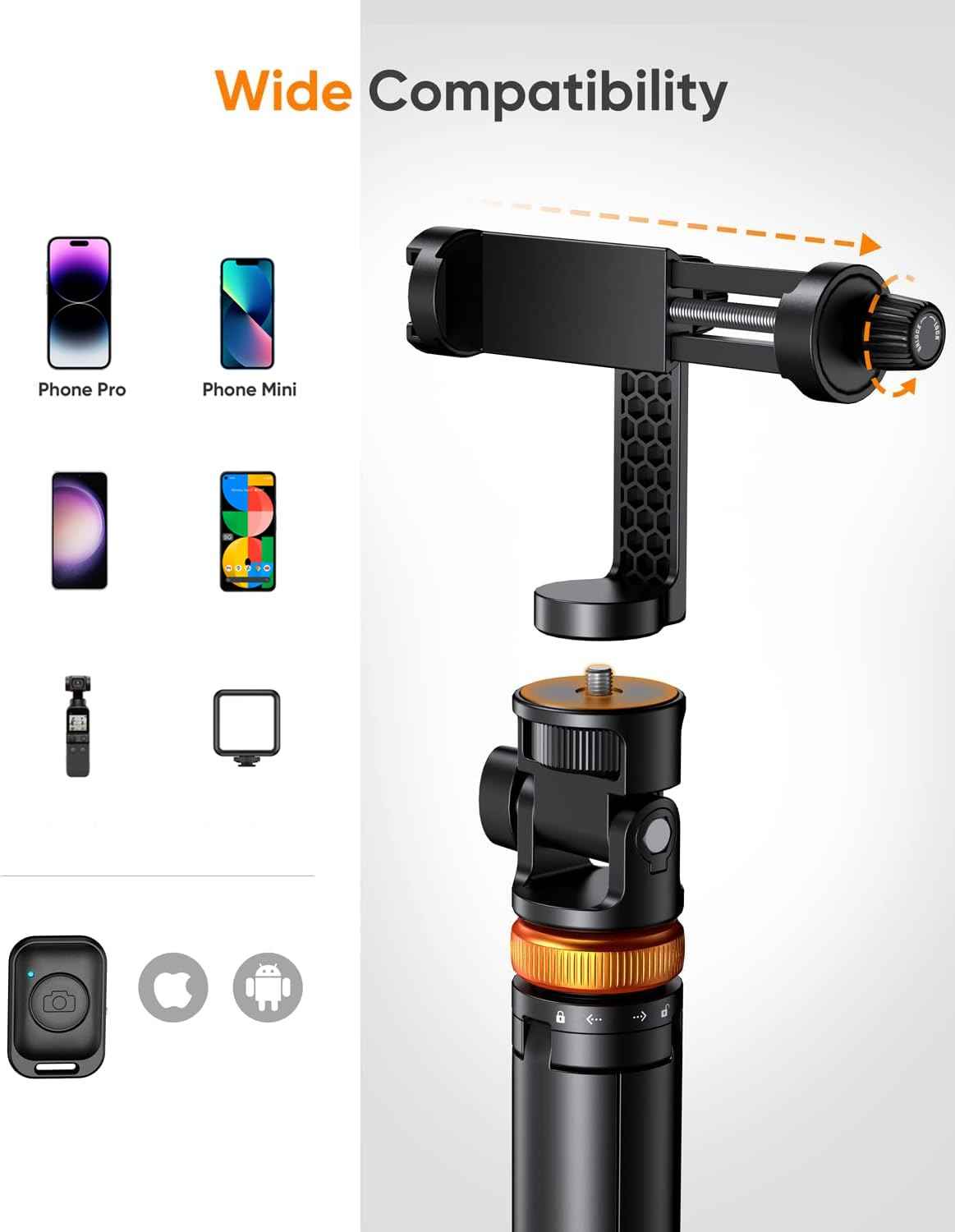 EUCOS 62" Phone Tripod, Tripod for iPhone & Selfie Stick with Remote, Extendable Cell Phone Stand & Travel Tripod, Solidest Tripod for Phone Compatible with iPhone/Android 🍁 All In One Marketplace Canada