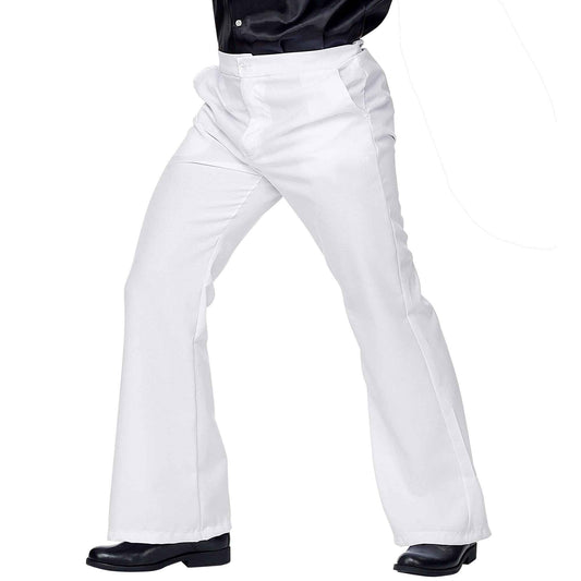 Widmann 70s Groovy Style Retro Flared Trousers Fancy Dress, Adult Unisex, Wide-Leg Disco Cut Comfortable Fabric, Suitable for Halloween, Carnival and Themed Events and Celebrations - White - L/XL