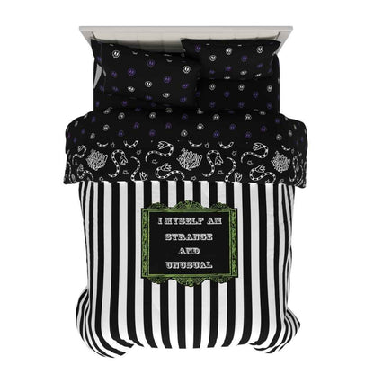 Franco Collectibles Beetlejuice Halloween Striped Bedding 5 Piece Super Soft Reversible Comforter and Sheet Set, Queen, (Officially Licensed Product)