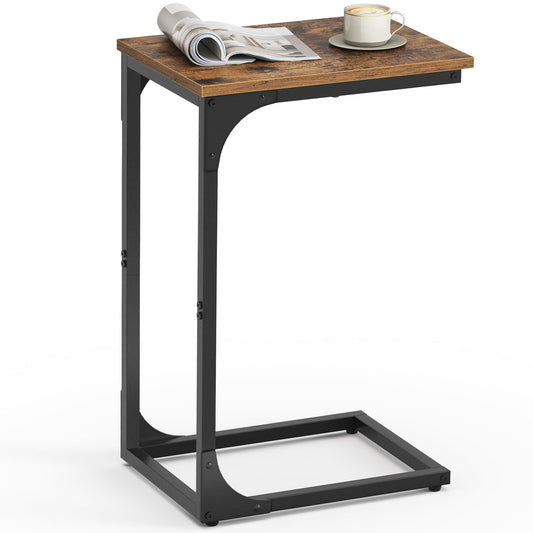 VASAGLE C-Shaped End Table, Small Side Table for Couch, Sofa Table with Metal Frame for Living Room, Bedroom, Bedside, Rustic Brown and Black ULET350B01 🍁 All In One Marketplace Canada
