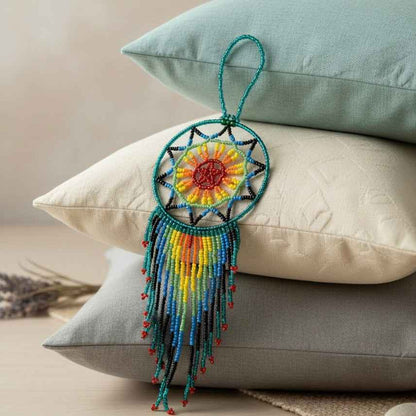 Green, yellow, red Celestial Beaded Handmade Dreamcatcher