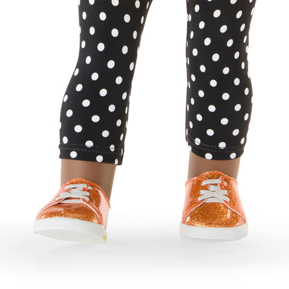 American Girl Trick-or-Treat Candy Halloween Costume for 18 inch Doll Clothes with Polka-dot Leggings, 4 pcs, Ages 6+