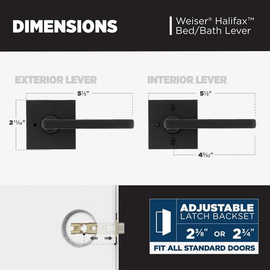 Weiser Halifax Matte Black Door Handle, Reversible Privacy Lever, Interior Door Handles for Bedroom and Bathroom Doors, Keyless Bathroom/Bedroom Door Lock, Modern Home Décor 🍁 All In One Marketplace Canada