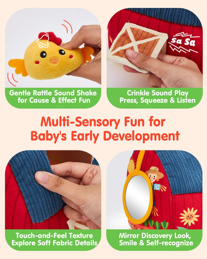 hahaland Montessori Baby Toys 6-12 Months - Surprise Barn with Stuffed Farm Animals Toys for Babies with Rattle & Mirror, Sensory Toys for Babies Boy Girl, Travel Toys for Toddlers 1-3 🍁 All In One Marketplace Canada