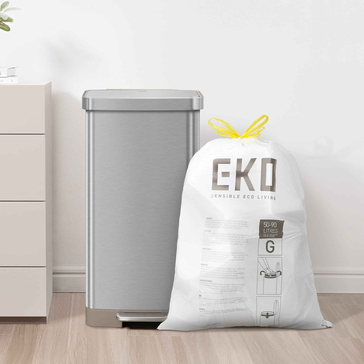 EKO Easy-Dispense Roll of 60 Count Extra-Strong Drawstring Kitchen Trash Bags - 21 Gallon Garbage Bags (79.5L) 1 Pack, Code G 🍁 All In One Marketplace Canada