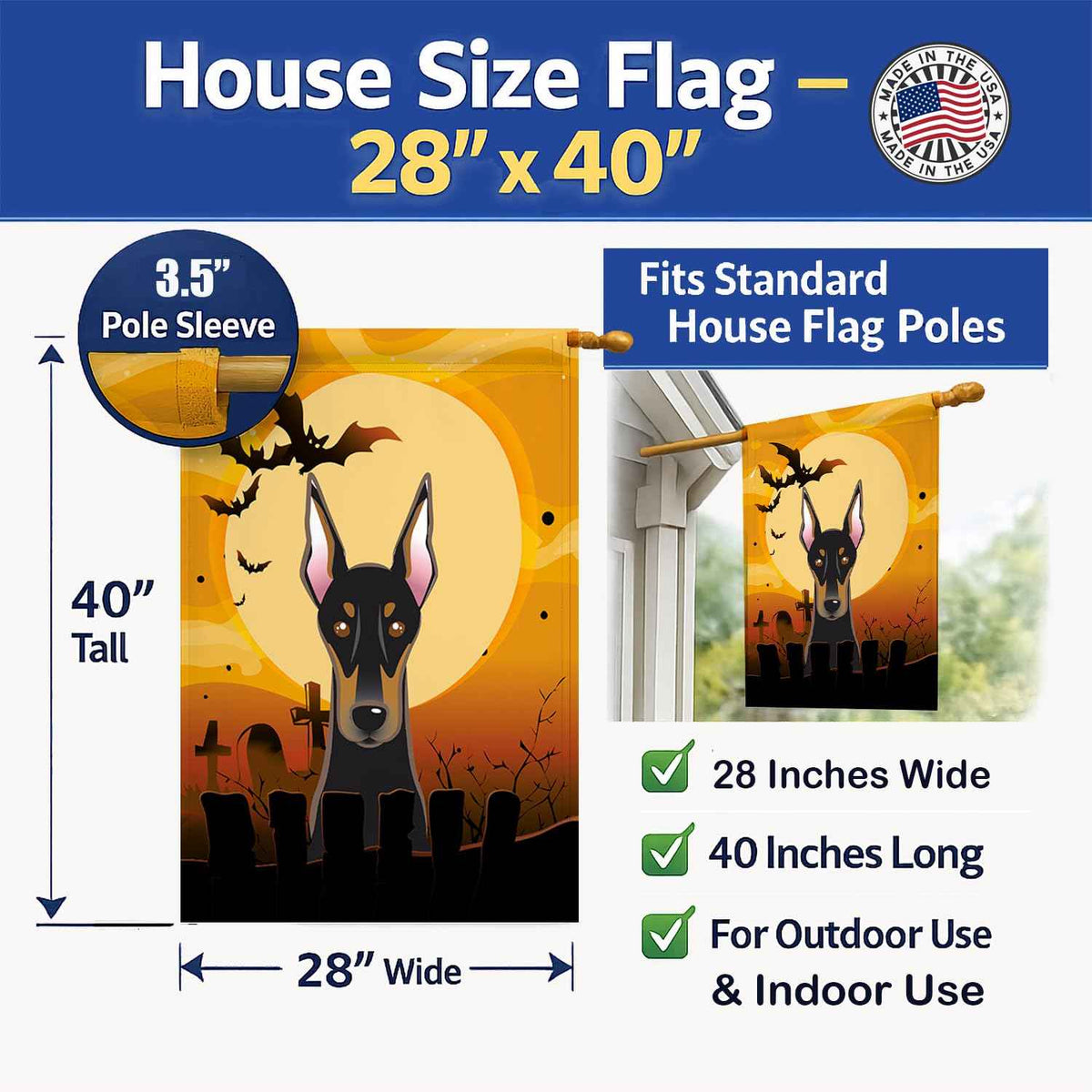 Caroline's Treasures BB1803CHF Halloween Doberman Canvas House Size Flag, Multicolor, Large