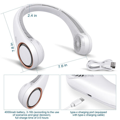CIVPOWER Neck Fan: Portable Personal Neck Cooling Rechargeable Bladeless Fan - Hands Free 3 Speed 4000 mAh Battery USB Operated Wearable Headphone Design - for Men Women Outdoor Indoor (White) 🍁 All In One Marketplace Canada