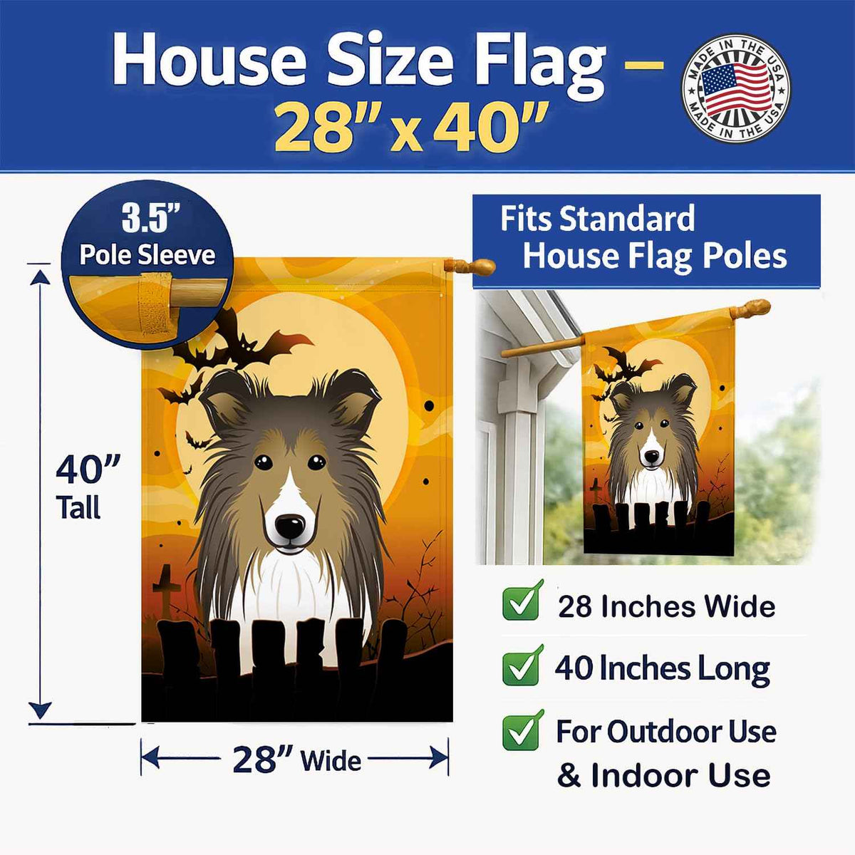 Caroline's Treasures BB1800CHF Halloween Sheltie Canvas House Size Flag, Multicolor, Large