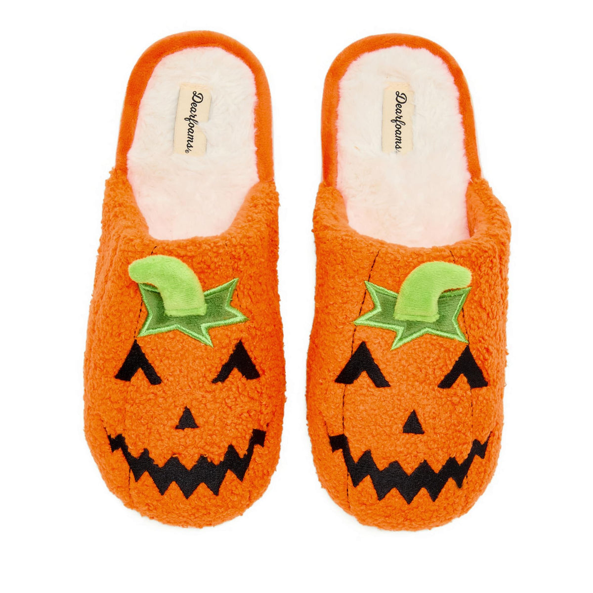 Dearfoams Unisex-Adult Spooky Fuzzy Halloween Pumpkin Jack O Lantern Slipper, Jack O Lantern, 13-14 Women/11-12 Men