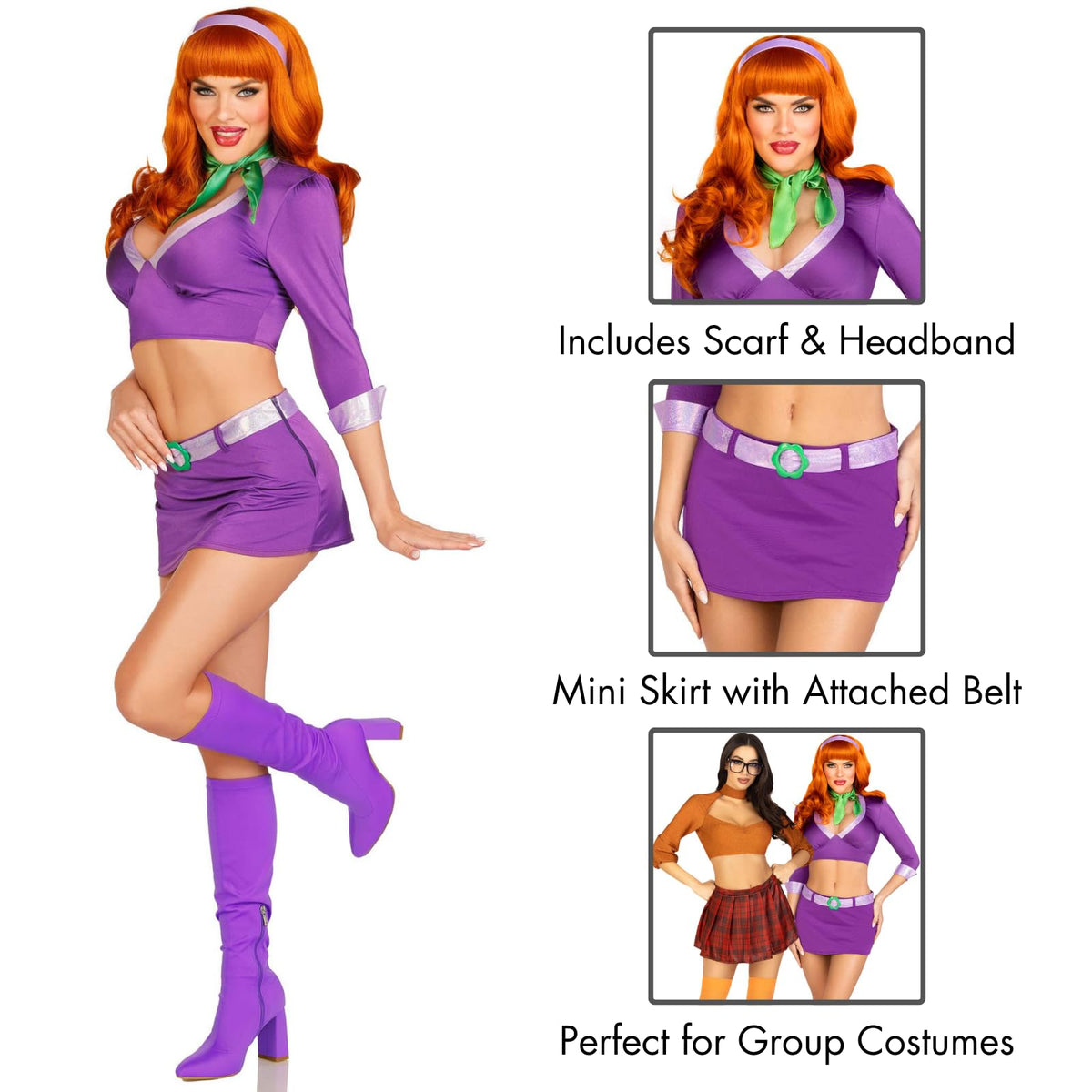 Leg Avenue Women’s 4 PC Meddling Cutie Halloween Costume with Purple Headband, Purple, Large