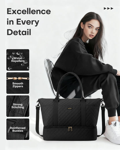 HOTOR Travel Duffel Bag - Large Weekender Bags for Women, Carry On Bag with Shoe Compartment, Overnight Bag with Toiletry Bag for Travel Essentials and Travel Accessories, Black, 34.0 x 45.0 x 20.0 cm 🍁 All In One Marketplace Canada