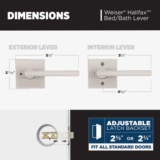 Weiser Halifax Satin Nickel Door Handle, Reversible Privacy Lever, Interior Door Handles for Bedroom and Bathroom Doors, Keyless Bathroom/Bedroom Door Lock, Modern Home Décor 🍁 All In One Marketplace Canada