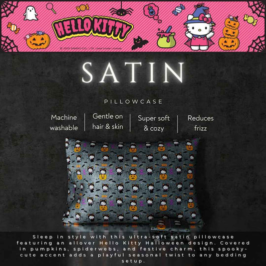 Sanrio Hello Kitty Skeleton Halloween Beauty Silky Satin Standard Reversible Pillowcase Cover 20x30 for Hair and Skin, (Officially Licensed Product) by Franco Collectibles