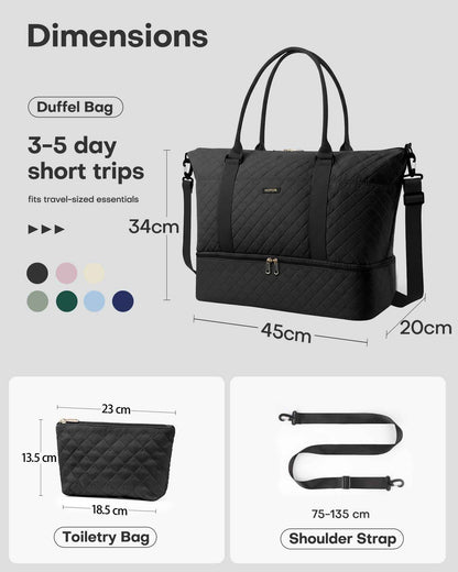 HOTOR Travel Duffel Bag - Large Weekender Bags for Women, Carry On Bag with Shoe Compartment, Overnight Bag with Toiletry Bag for Travel Essentials and Travel Accessories, Black, 34.0 x 45.0 x 20.0 cm 🍁 All In One Marketplace Canada