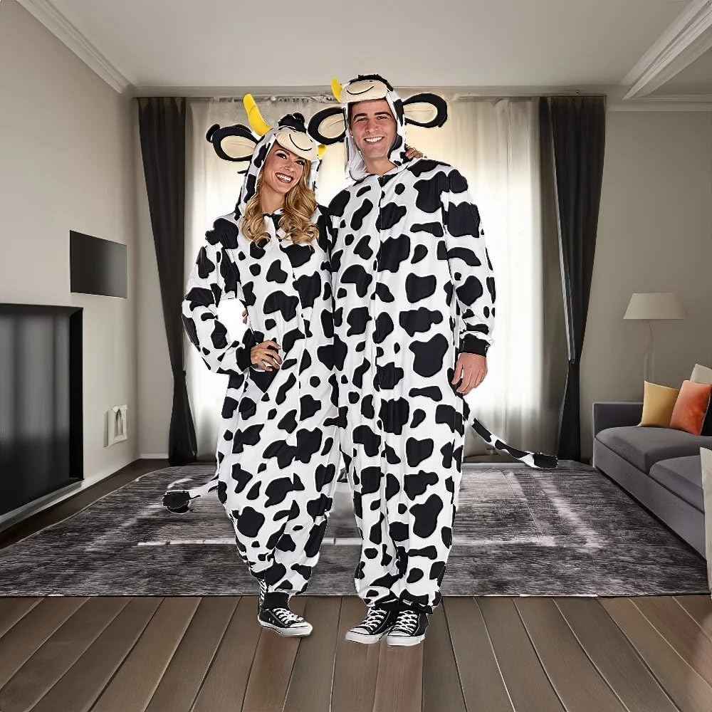 AMSCAN Zipster Cow One Piece Pajama Halloween Costume for Adults, Small/Medium, with Attached Hood and Tail