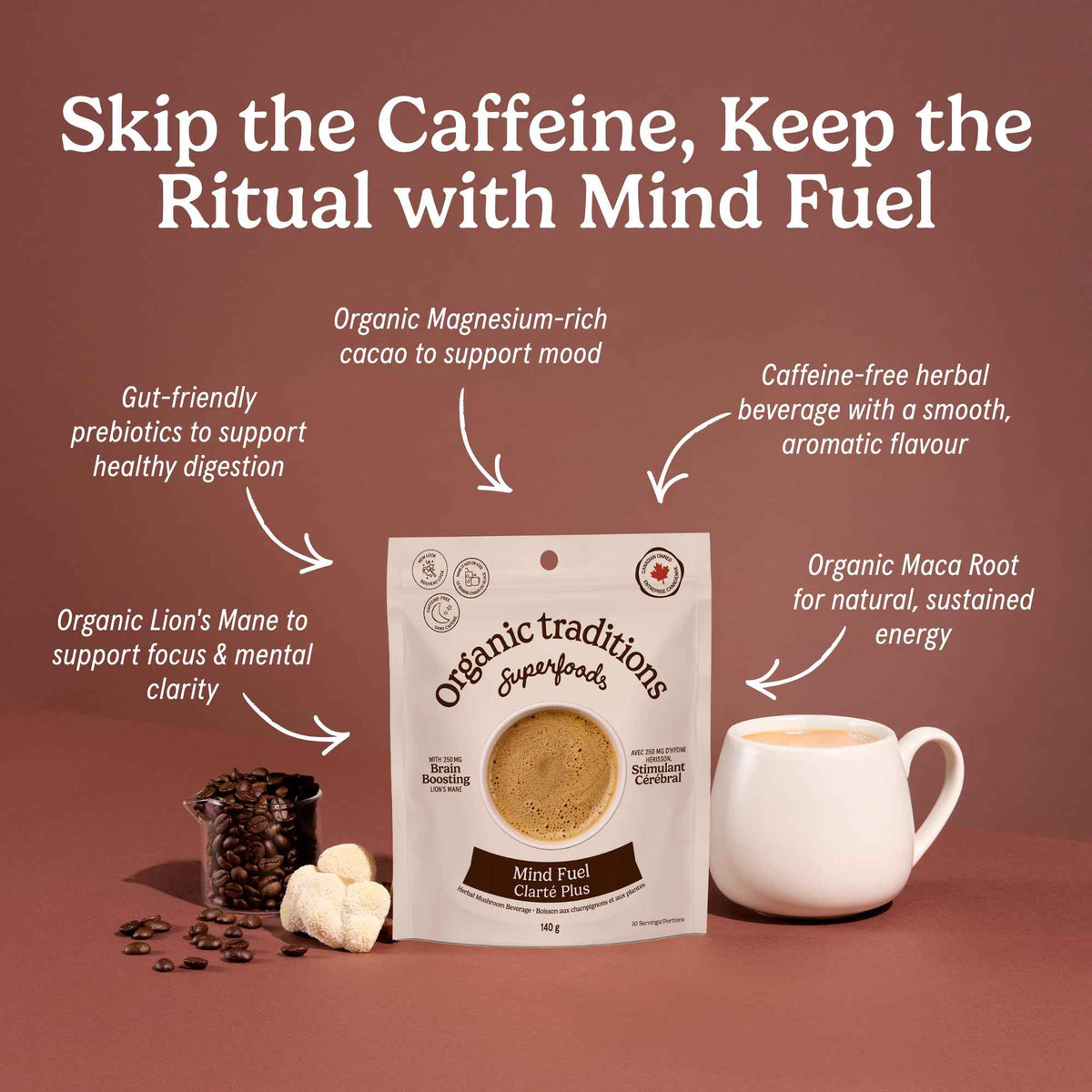 Organic Traditions Mind Fue Mushroom Coffee Alternative, Instant Blend, 5oz 🍁 All In One Marketplace Canada