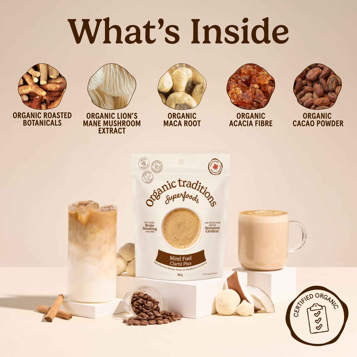 Organic Traditions Mind Fue Mushroom Coffee Alternative, Instant Blend, 5oz 🍁 All In One Marketplace Canada