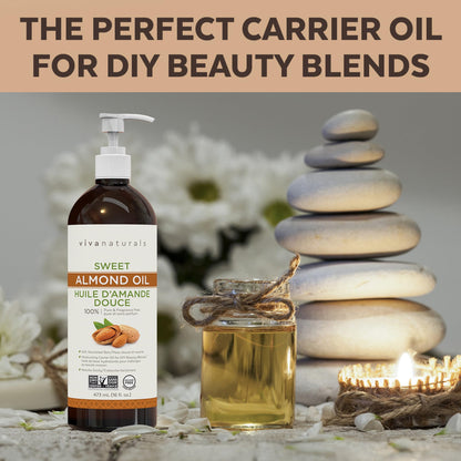 Viva Naturals Sweet Almond Oil – Almond Oil for Skin, Hair & Face, Body Oil After Shower, Body Oil for Dry Skin, Carrier Oil for Essential Oils & Almond Hair Oil, 16 fl oz 🍁 All In One Marketplace Canada